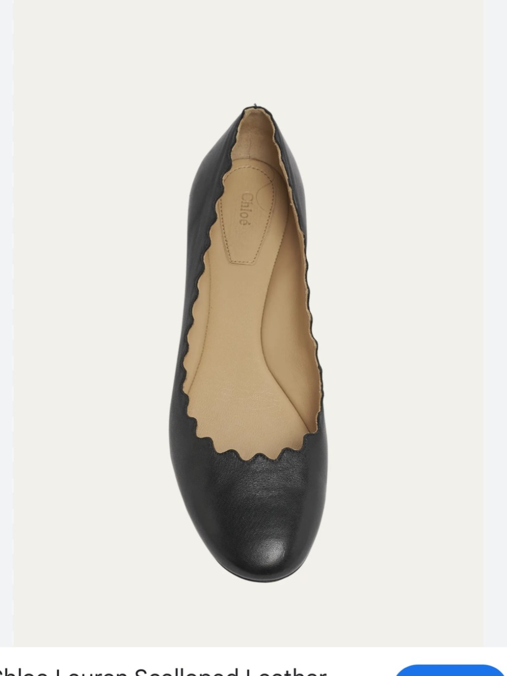 CHLOE Lauren 38 Women’s Black Scallop-Edge Leather Ballet Flats